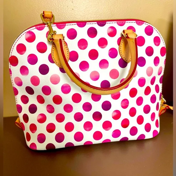 Dooney & Bourke Kendall Pink and Red Polka Dot Satchel - Picture 6 of 14